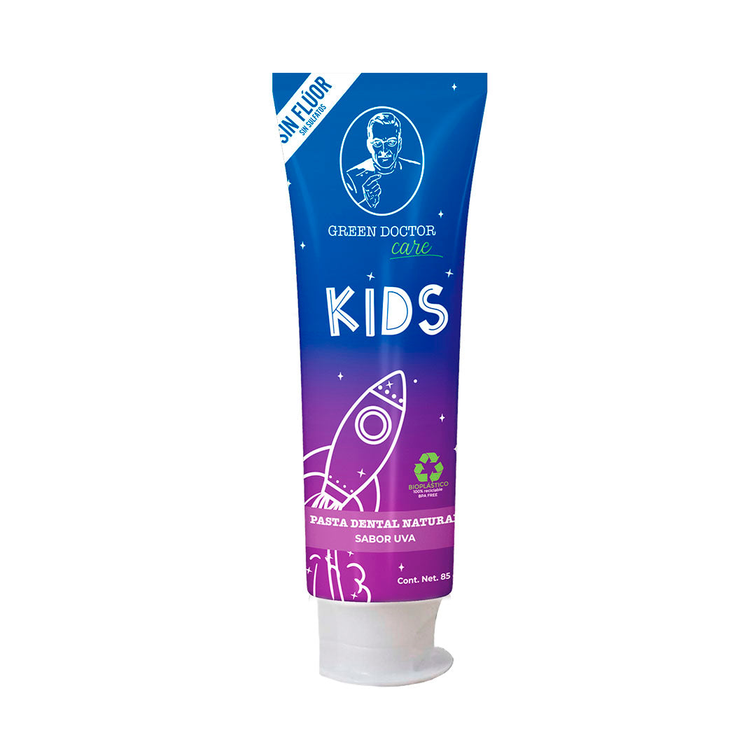 Pasta de Dientes Organica Kids | GREEN DOCTOR | Tubo dentrifico | 85 gr | Pasta de Dientes Sin Fluor Sabor Uva