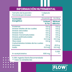 NAC (N-Acetylcisteína) | FLOW | Frasco | 60 Capsulas